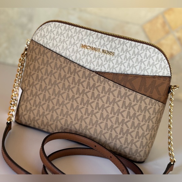 Michael Kors Jet Set Travel Dome Brown Crossbody Bag + Wallet Set - Picture 3 of 15